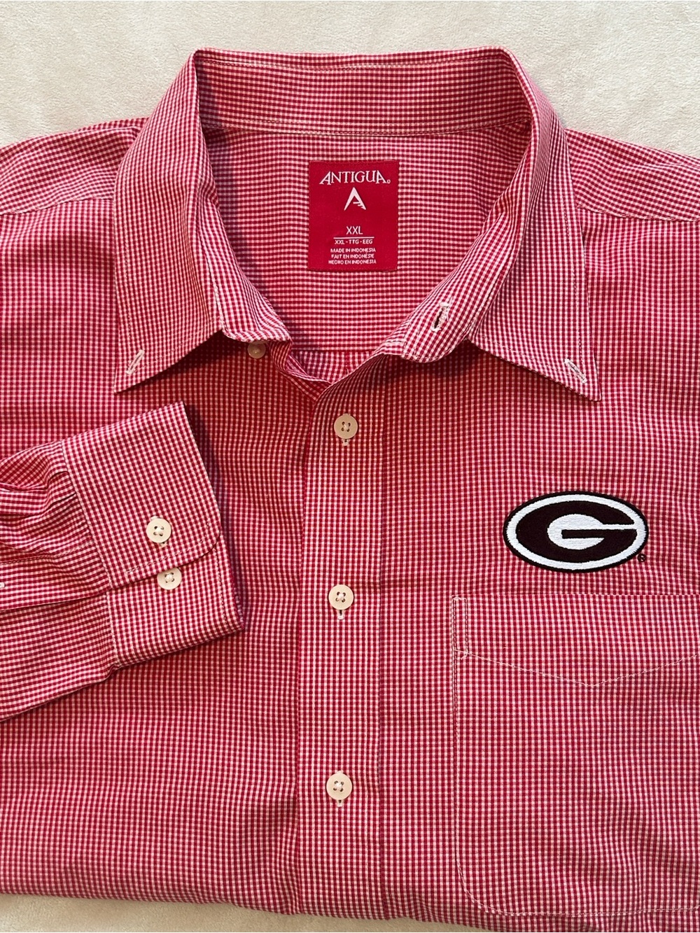 Antigua Mens XXL Shirt Georgia Bulldogs NCAA Football Red Gingham Button Down